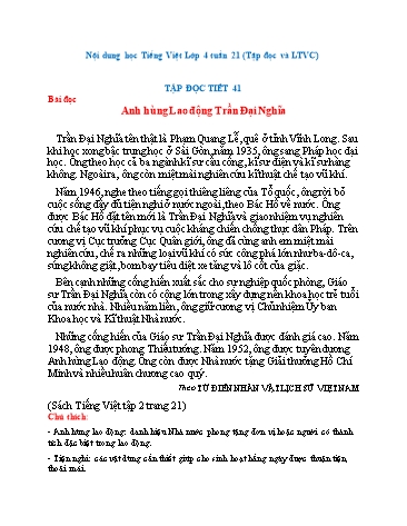 Nội dung bài học môn Toán và Tiếng Việt Lớp 4 - Tuần 21 - Trường TH Chí Linh