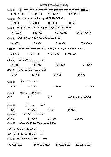 Phiếu ôn tập môn Toán Lớp 4