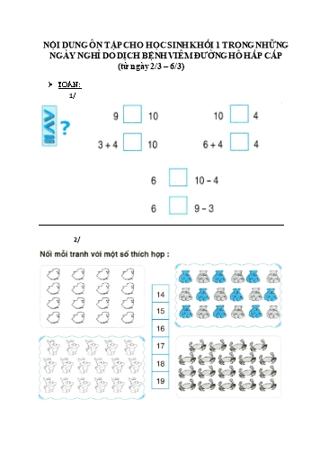 Phiếu ôn tập trong thời gian nghỉ dịch Covid-19 môn Toán Lớp 1 - Phần 4 - Trường TH Cao Bá Quát