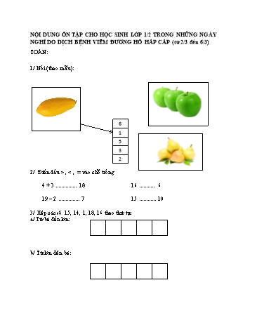Phiếu ôn tập trong thời gian nghỉ dịch Covid-19 môn Toán Lớp 1 - Phần 2 - Trường TH Cao Bá Quát